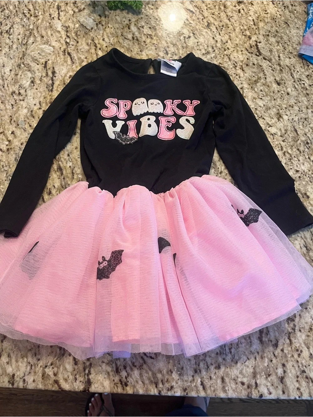 Spooky Vibes Pink & Black Kids Halloween Tutu Dress
